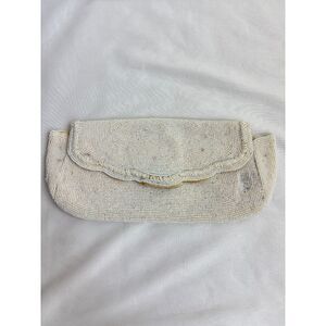 Vintage Off White Fully Beaded Clutch Mini Bag Evening Formal Beach Coastal